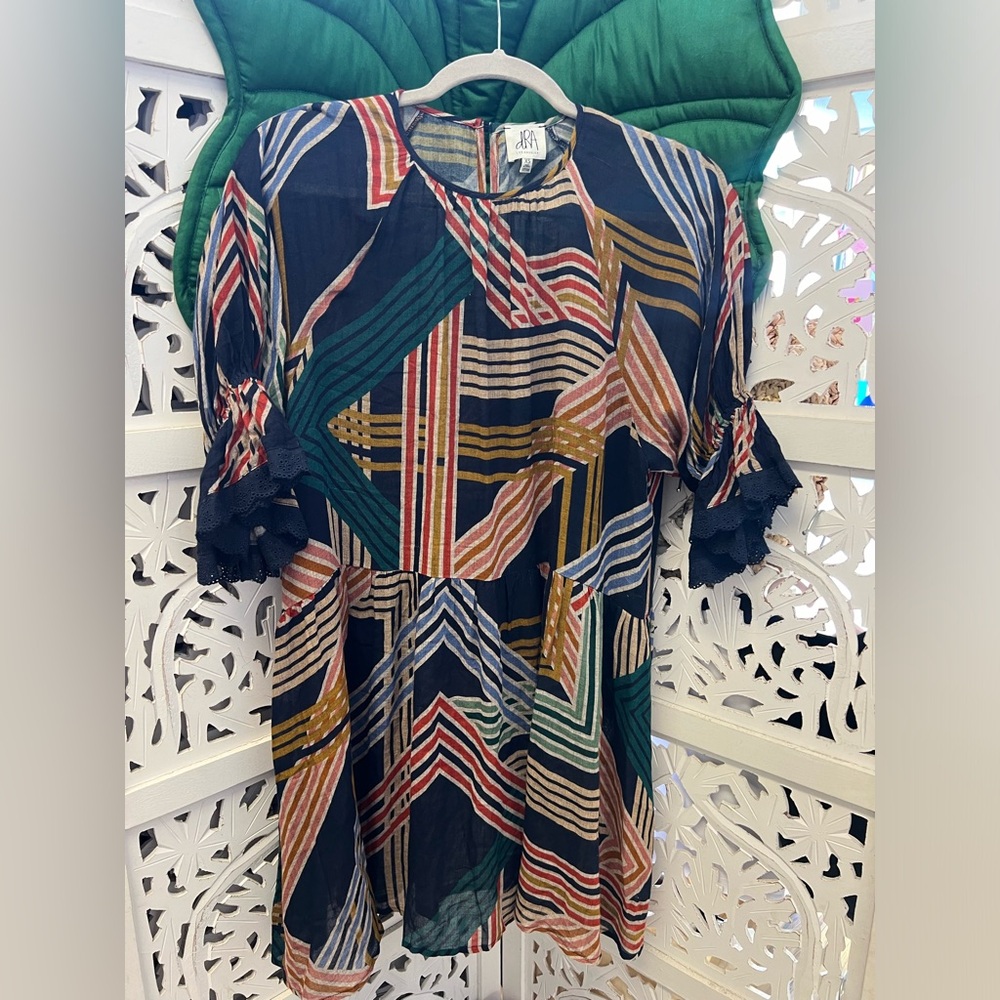 dRA Los Angeles Anthropologie midi dress. Size XS. Navy, geometric stripe print.